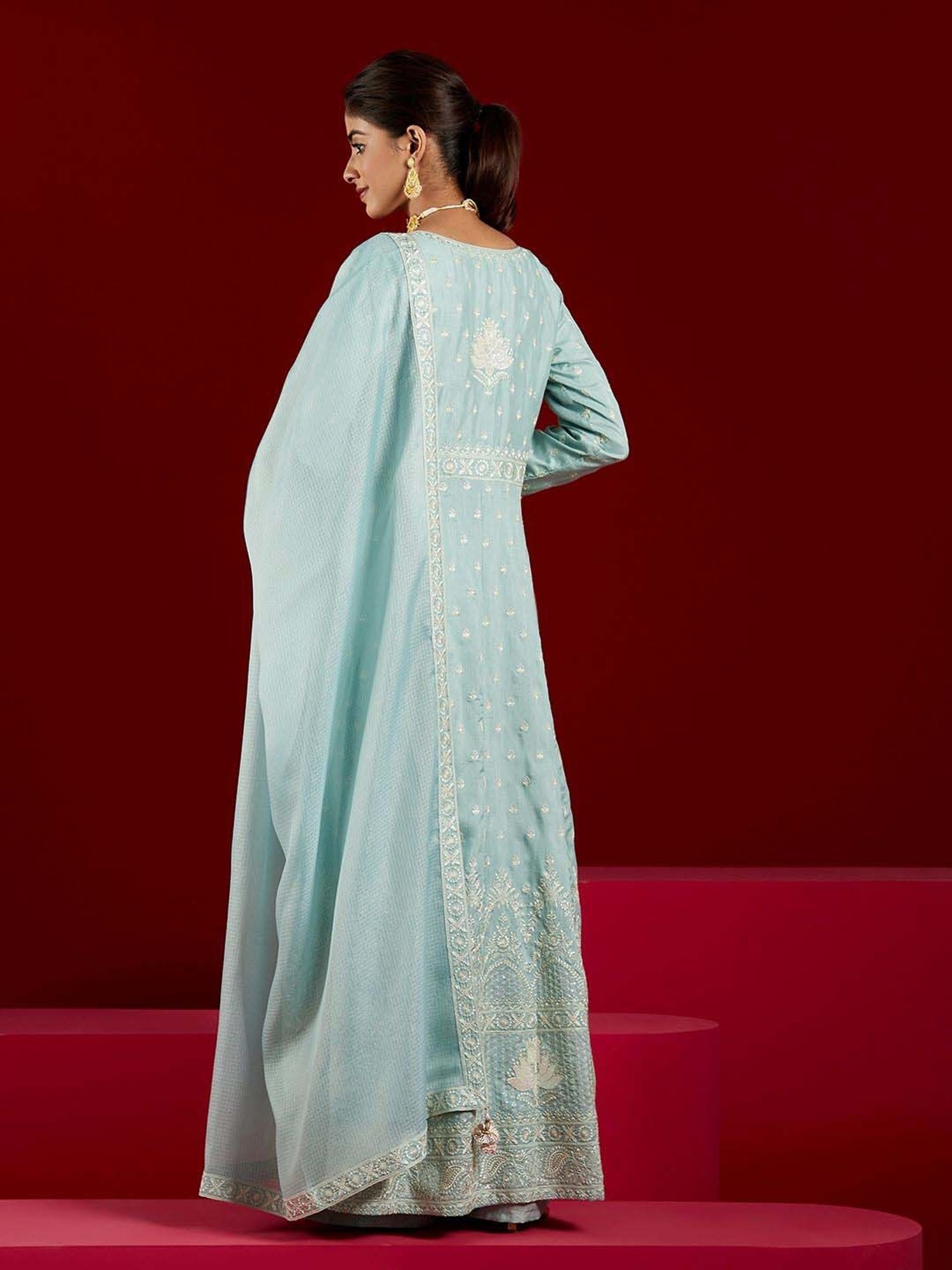 Libas Art Blue Embroidered Kurta Palazzo Set With Dupatta