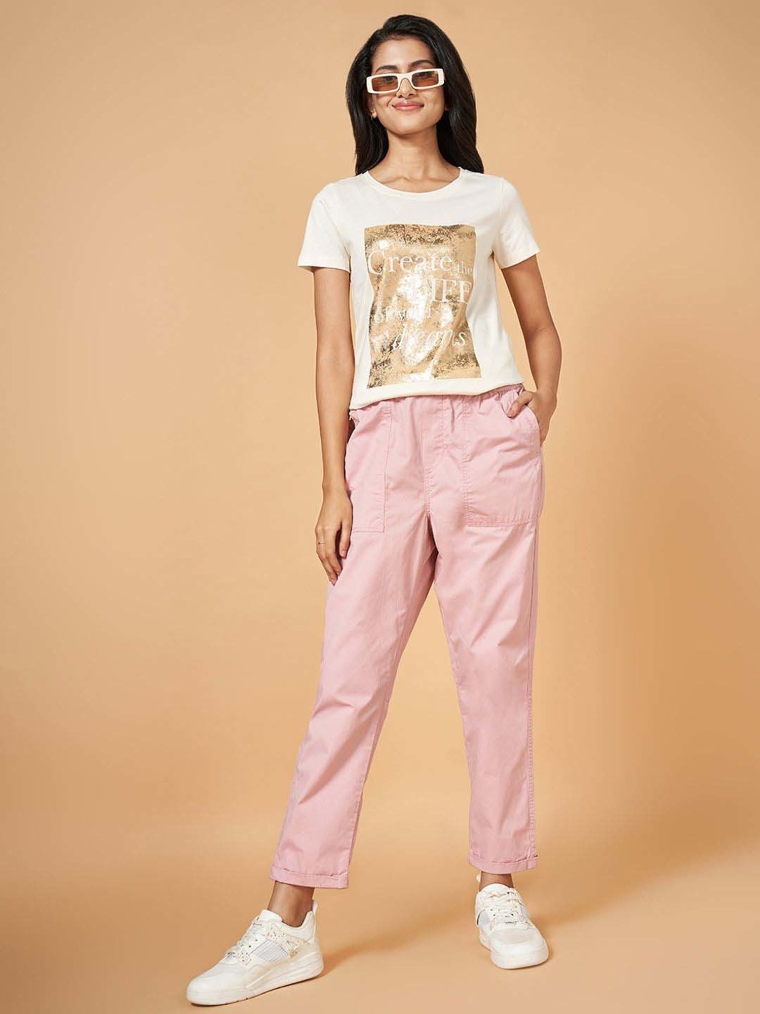 Honey by Pantaloons White Cotton Printed T-Shirt