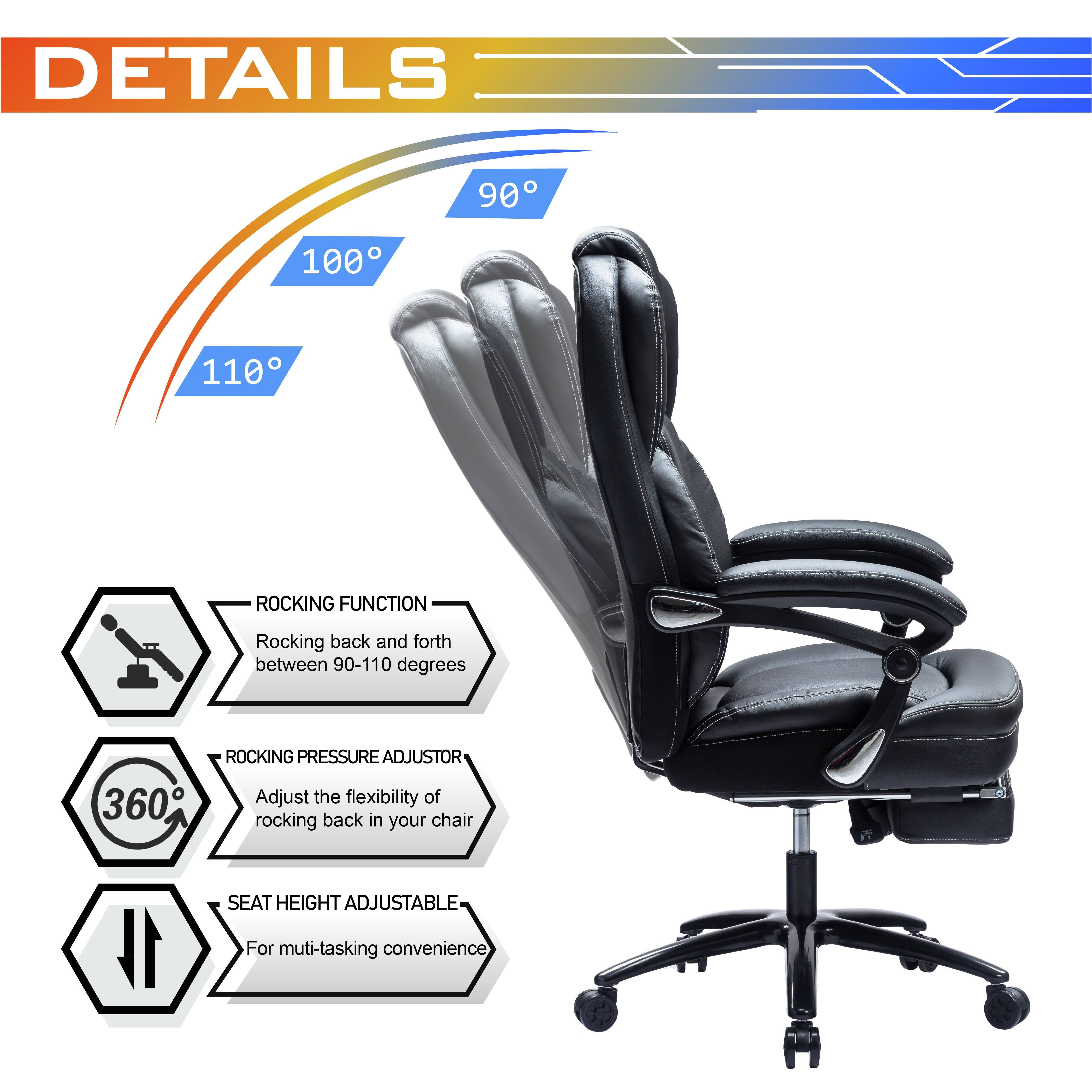 Kasorix Big and Tall Executive Office Chair with Footrest,Desk Chairs with Lumbar Support,Ergonomic Adjustable Bonded PU Leather Rolling Chair