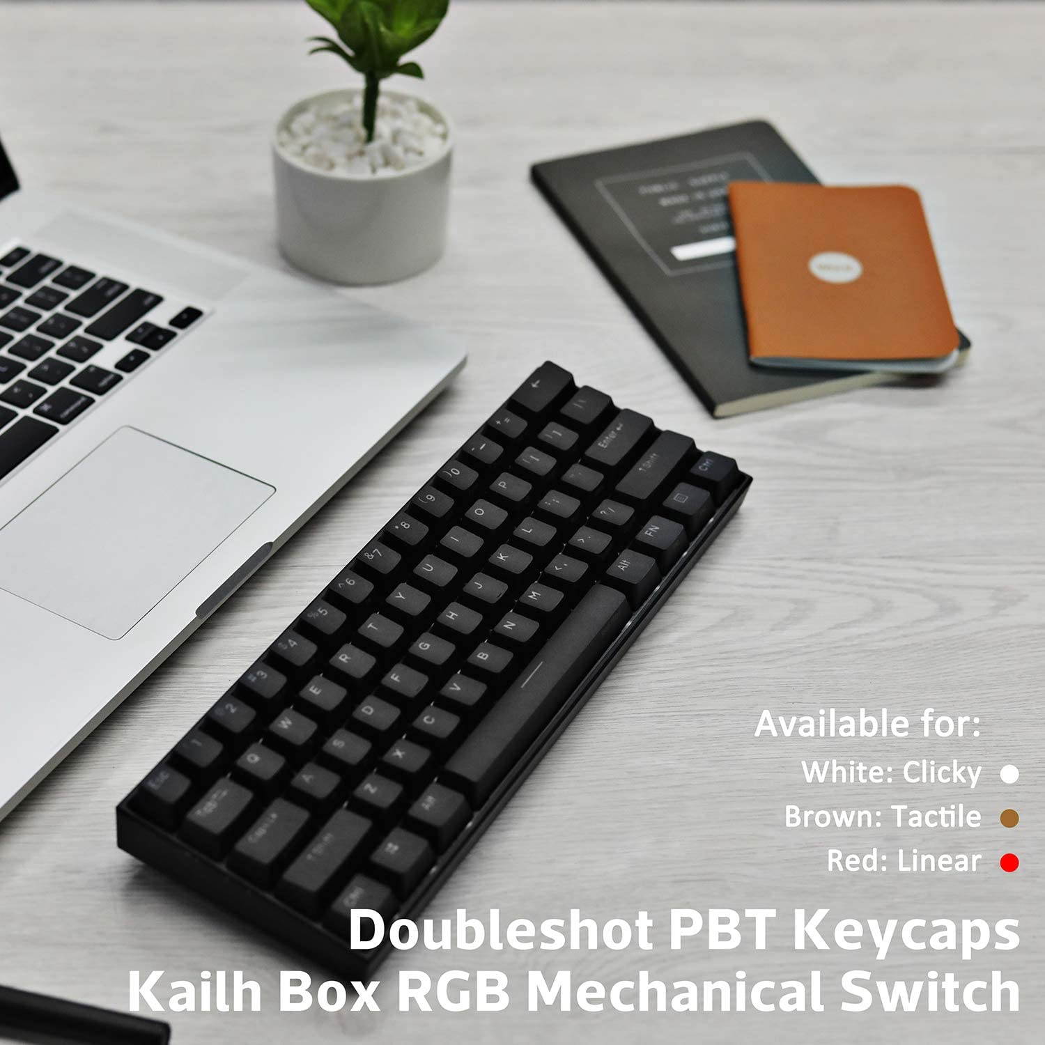 CUUWE ANNE PRO 2, 60% Wired/Wireless Mechanical Keyboard  - Full Keys Programmable - True RGB Backlit - Tap Arrow Keys - Double Shot PBT Keycaps - NKRO - 1900mAh Battery