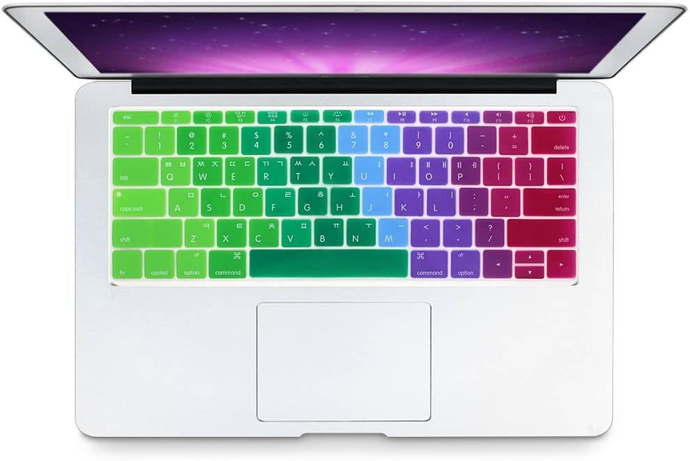 HRH Korean Language Silicone Keyboard Cover Skin for MacBook New Pro 13"A1708 A1988 No Touch Bar (2018 2017 2016)&MacBook 12"A1534 with Retina Display(2015)&A1931(2018)USA Keyboard Protector-Rainbow