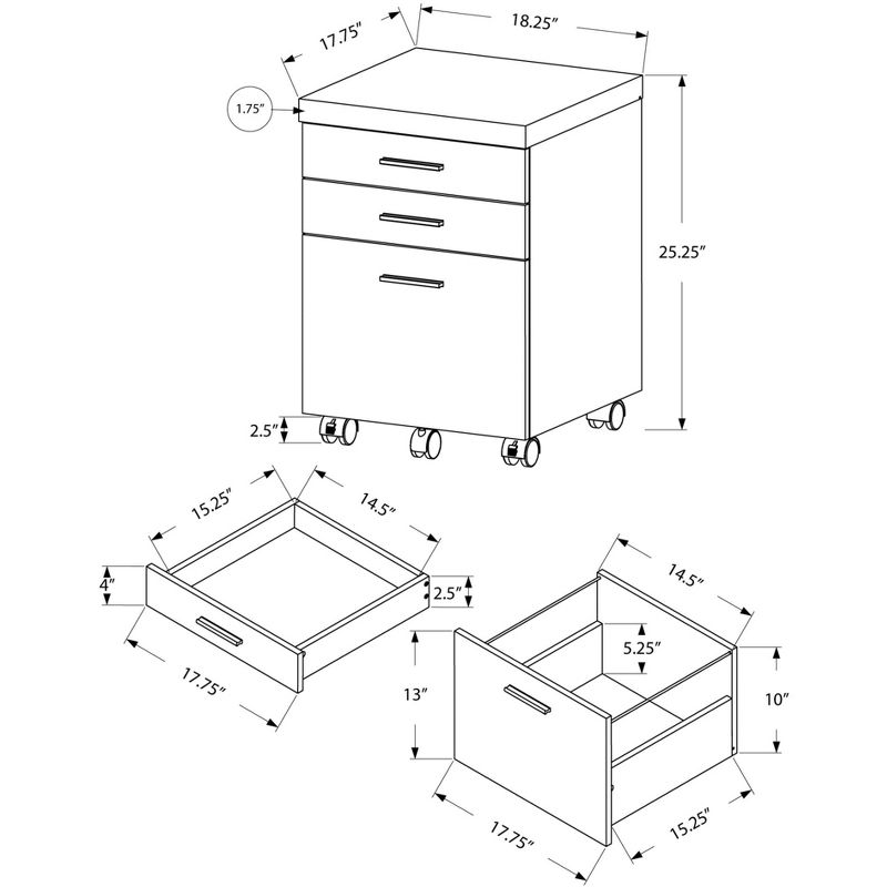 Monarch Specialties 3 Drawer File Cabinet, Filing Cabinet, Brown
