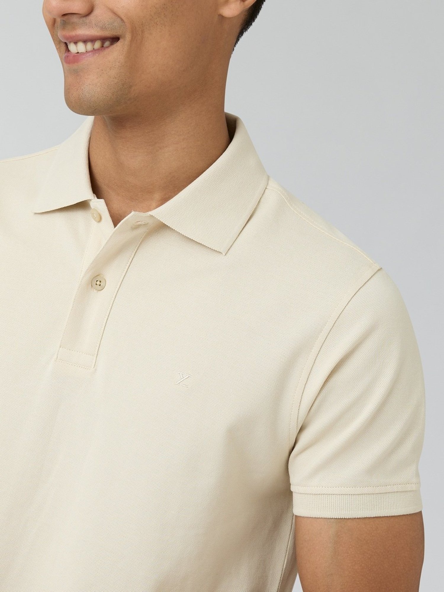 XYXX Almond White Cotton Regular Fit Polo T-Shirt