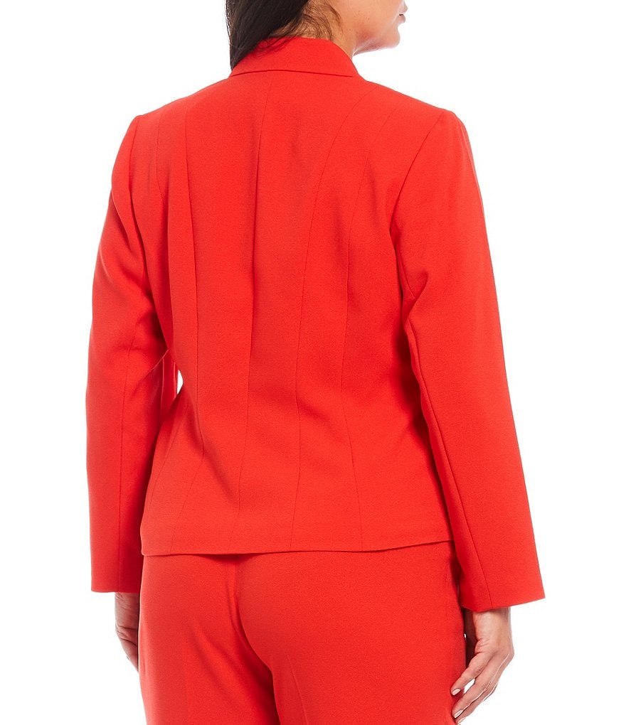 Kasper Plus Size Stretch Crepe Stand Combo Collar One Button Jacket