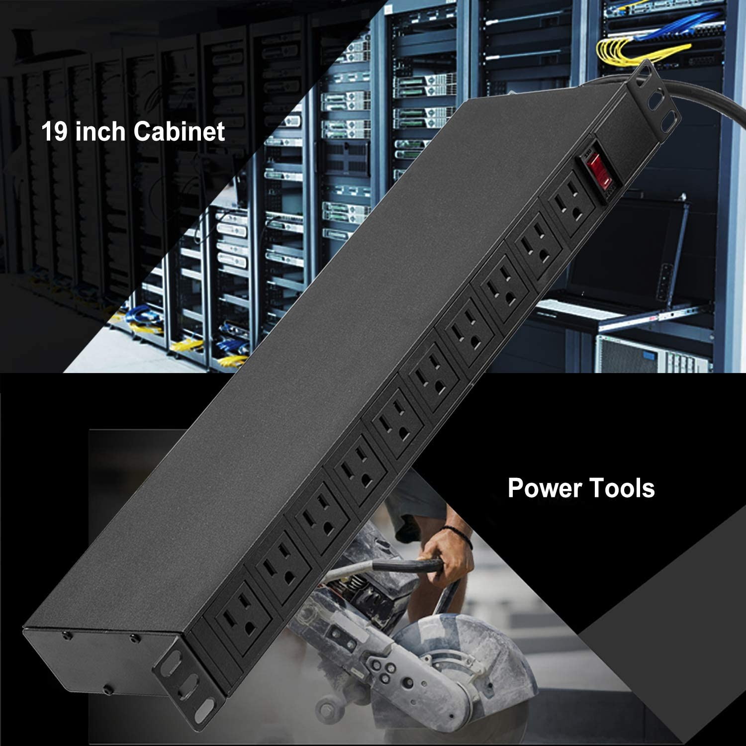BESTTEN Commercial 1U PDU, 20-Outlet Metal Power Strip, 10ft Long Extension Cord, 19-inch Server Rack Mount Power Distribution Unit, UL Listed