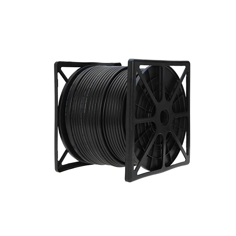 1000ft Black RG6 Quad Shielded Coax Cable Satellite TV Coaxial Wire, 18 AWG Copper Clad Steel Conductor, Foam PE Core, 60% Aluminum Braid, PVC Jacket, Reel in Box