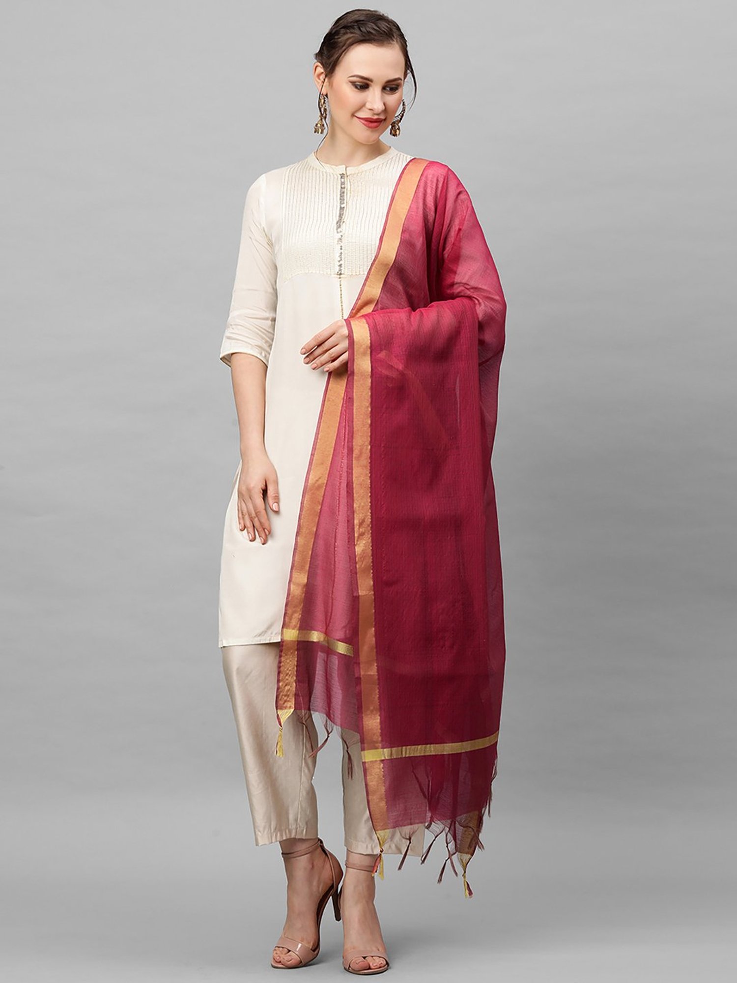 Indo Era Pink Plain Dupatta