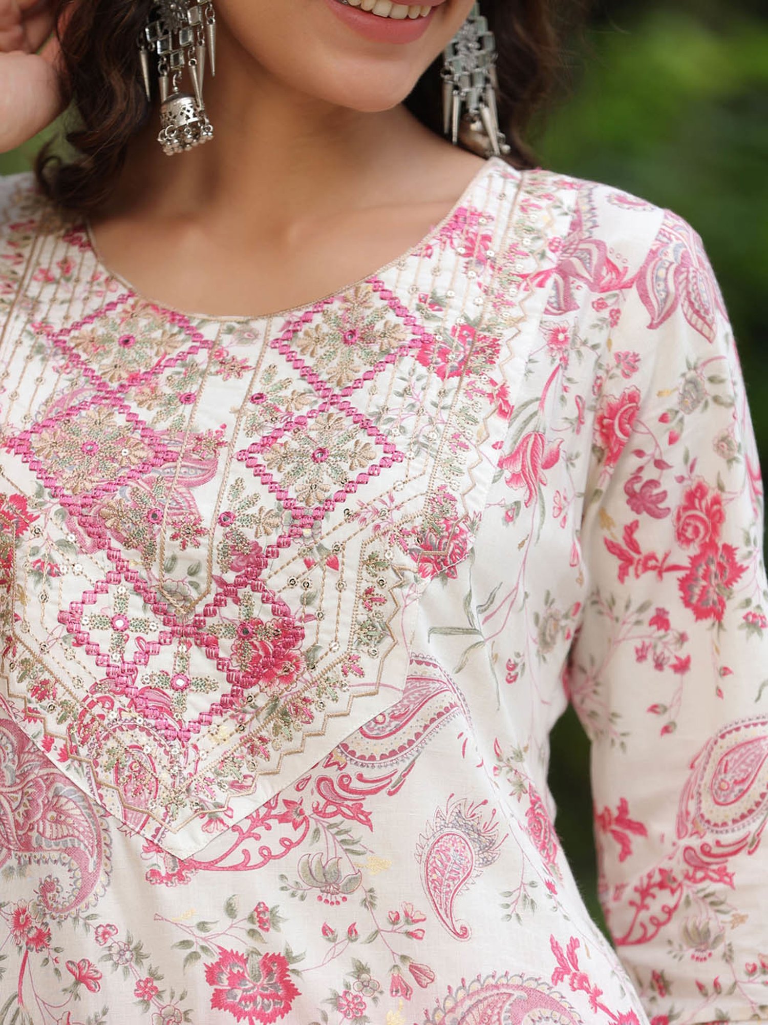 Rain and Rainbow Cream & Red Pure Cotton Floral Kurta & Salwaar Set