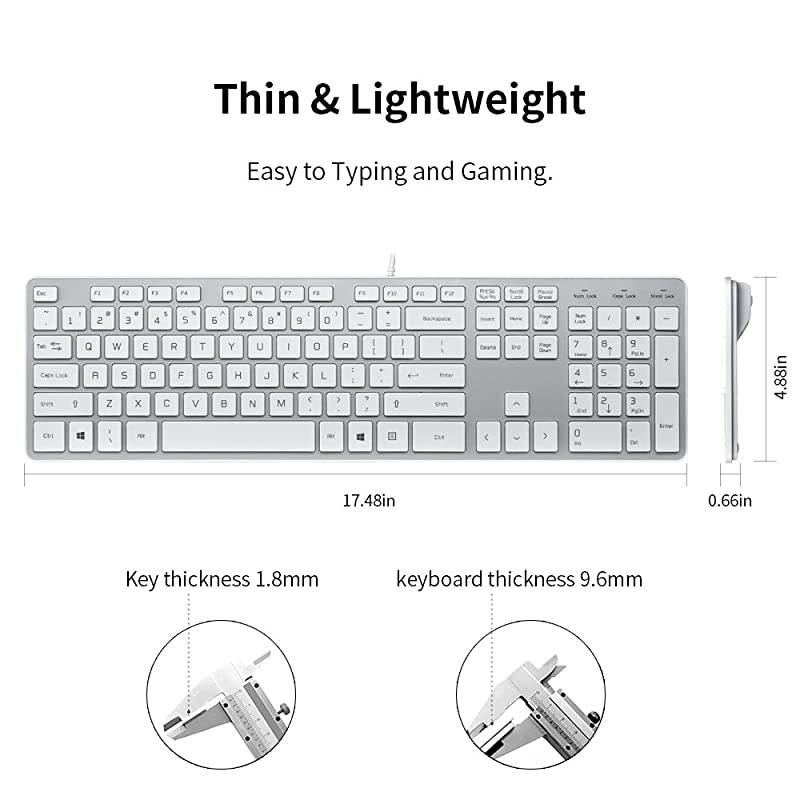 Wired USB Keyboard Comfortable Quiet Chocolate Keys Durable UltraSlim Wired Computer Keyboard For PC Windows 10 8 7 Vista KB1430 Sliver