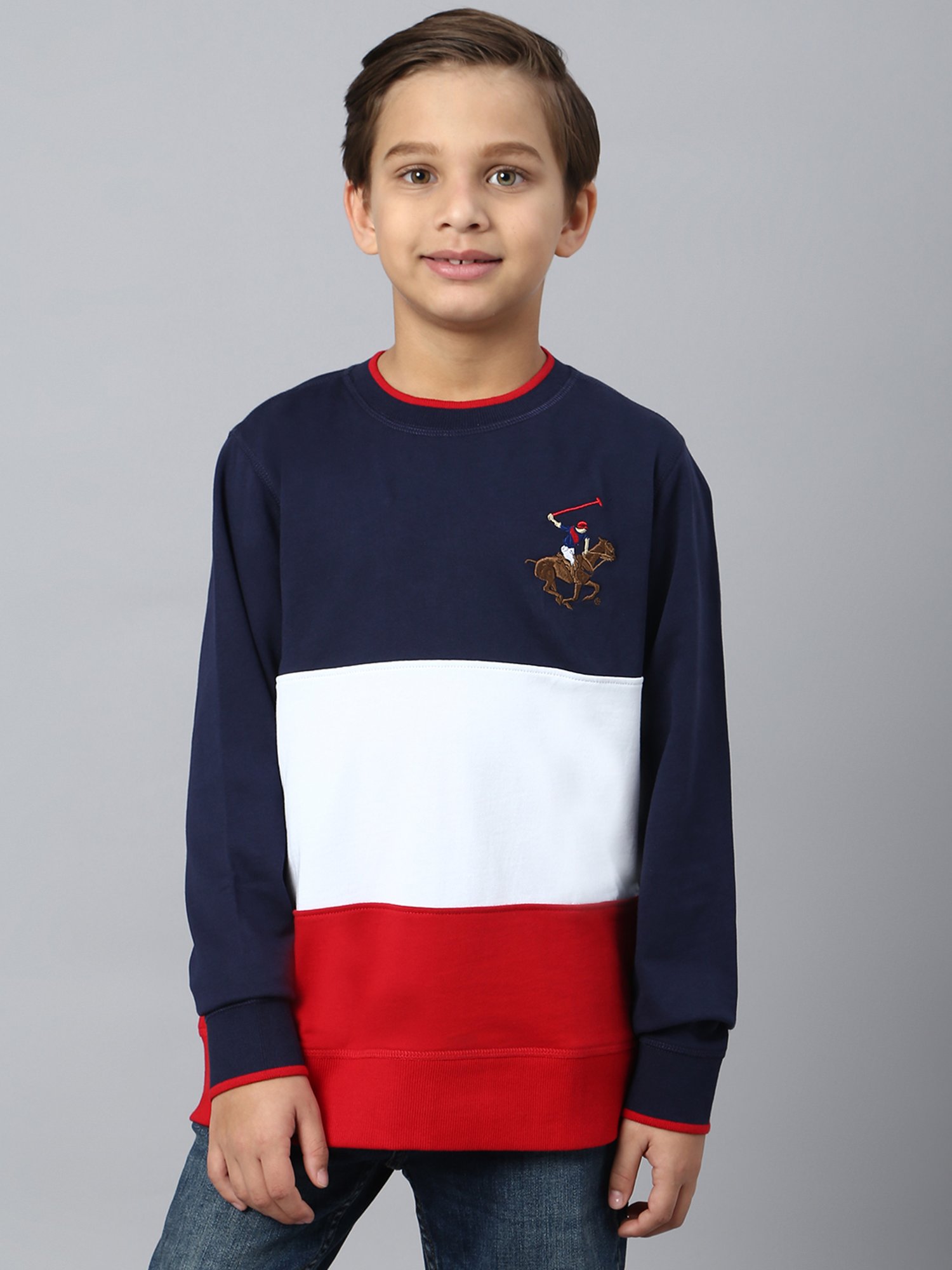 Beverly Hills Polo Club Kids Multicolor Color Block Full Sleeves Sweatshirt