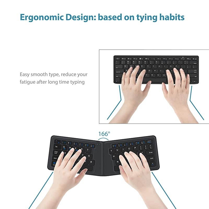 BK06 Bluetooth Keyboard MultiDevice Portable Keyboard Bluetooth 51 for iOS Android Windows Tablet Smartphone Laptops Mac Rechargeable Battery Ergonomic Design Foldable Keyboard