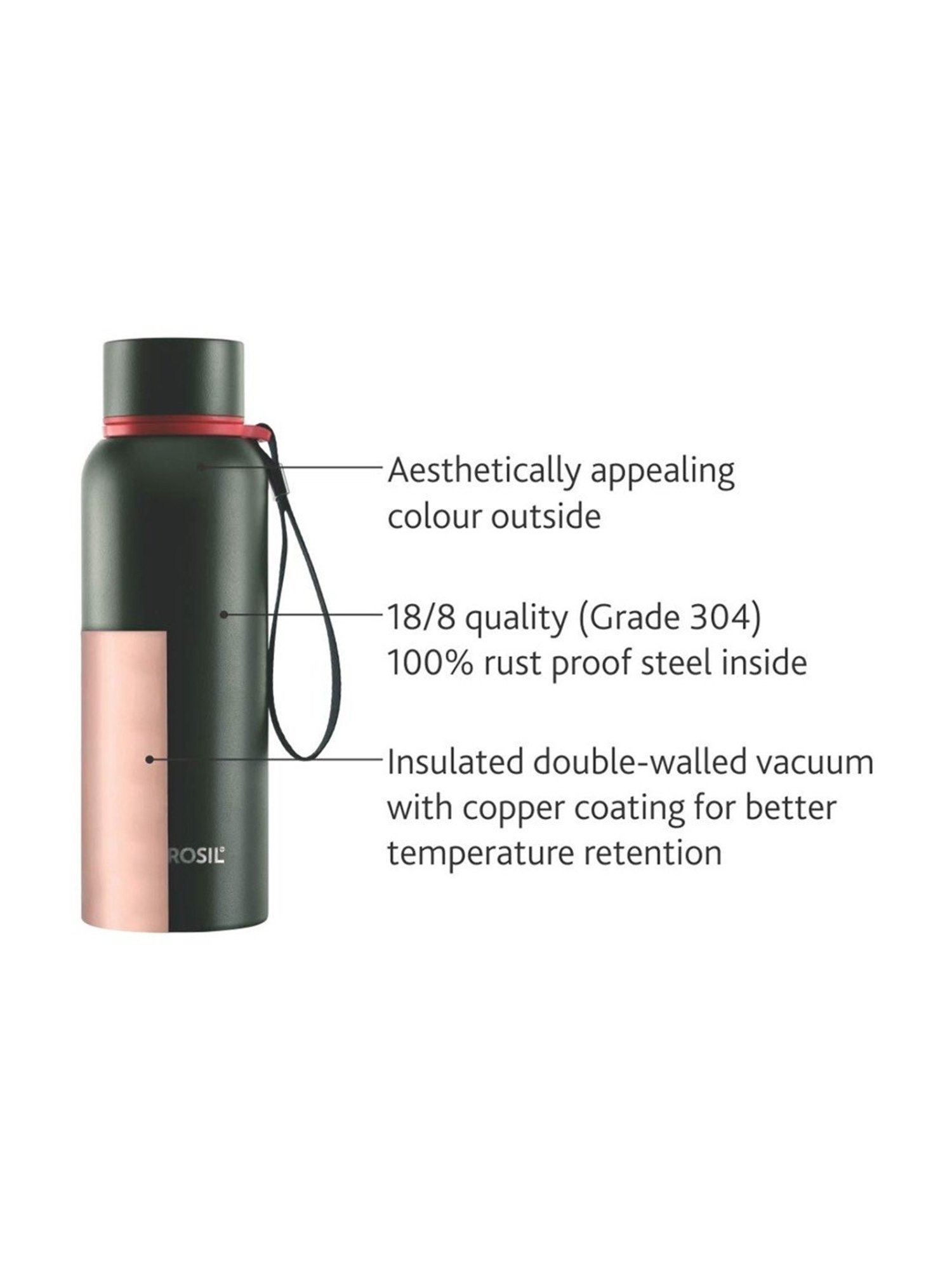 Borosil Green Stainless Steel Double Wall Vaccum Insulated Water Bottles (850ml)