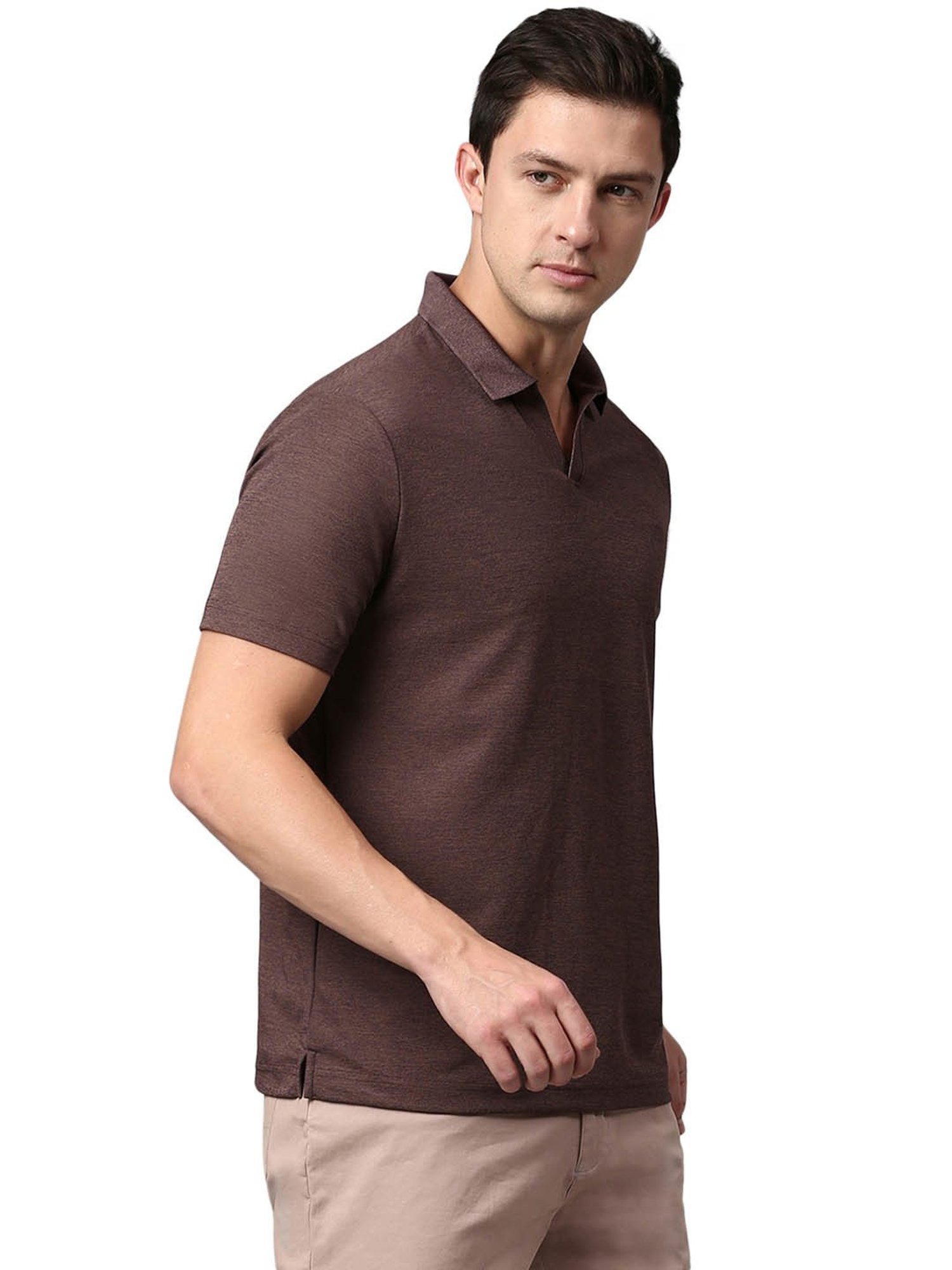 Slowave Brown Regular Fit Self Design Polo T-Shirt