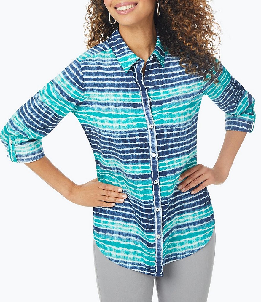 Foxcroft Zoey Northern Lights Long Roll-Tab Sleeve Non-Iron Collared Sateen Shirt