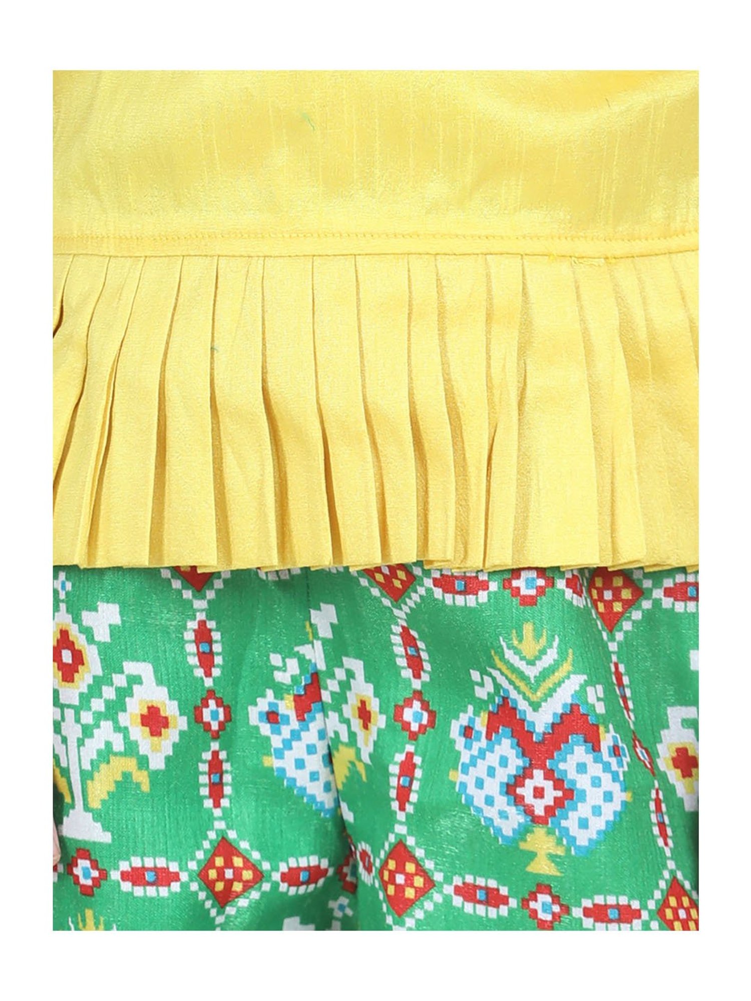 BownBee Kids Green & Yellow Printed Patola with Palazzo