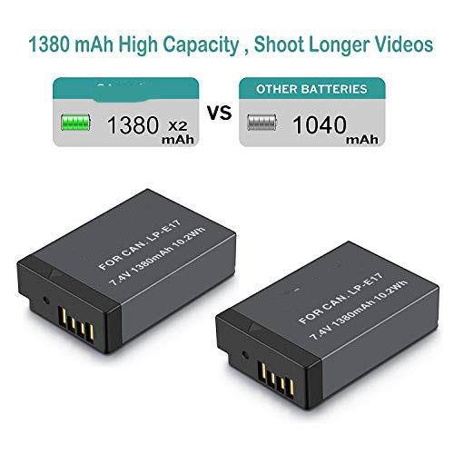 2 Pack LPE17 New Upgraded Battery 74V1380mAh and Rapid Dual USB Charger for  EOS RP Rebel SL2 SL3 T6i T6s T7i M3 M5 M6 200D 77D 750D 760D 800D Digital SLR Camera