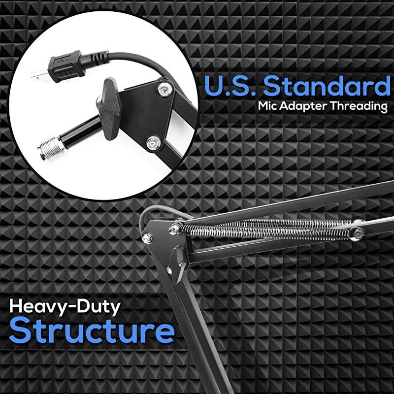PRO Suspension Boom Adjustable Compact USB Microphone Arm Stand, Durable Steel for Radio Broadcasting, Voice-Over Sound Studio, Stages, and TV Stations- PMKSHUSB04.5, Black