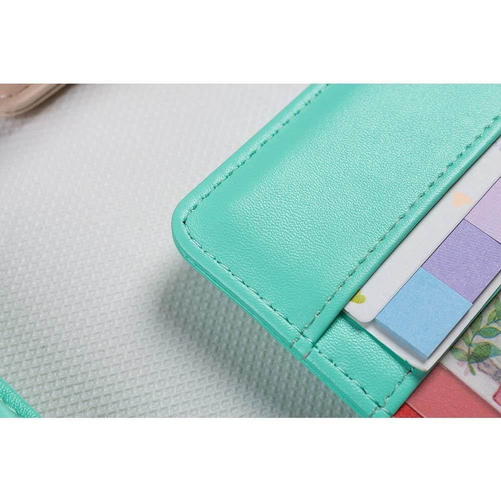 Labon's Binder Closure Refillable Writing Filofax Softcover Rhombic Banded Personal Organizer for A6 Insert Loose Leaf Paper/ Planner Calendar/ Weekly Monthly Schedule Stainless Steel 6 Rings Green