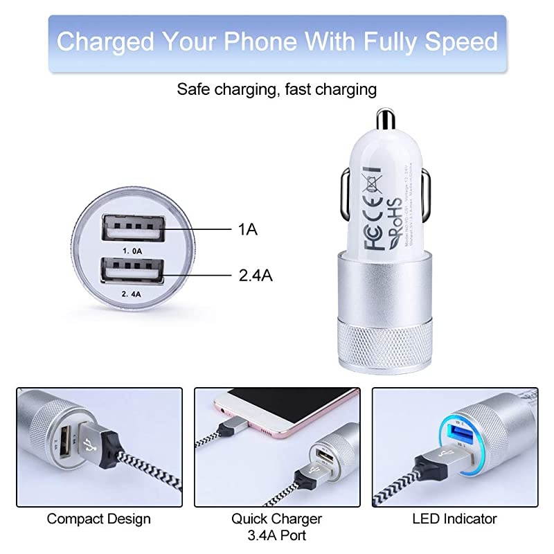 Car Charger,2-Pack 5V/3.4A Fast Charging Dual Port Car Charger Adapter Compatible iPhone 12 11 Pro,Xs,XR,Xs Max,8 7 SE,Samsung Galaxy S20 S21 A10e A20 A50 A80 S10e S9,Note 20 10 9 8, Pixel, Nexus
