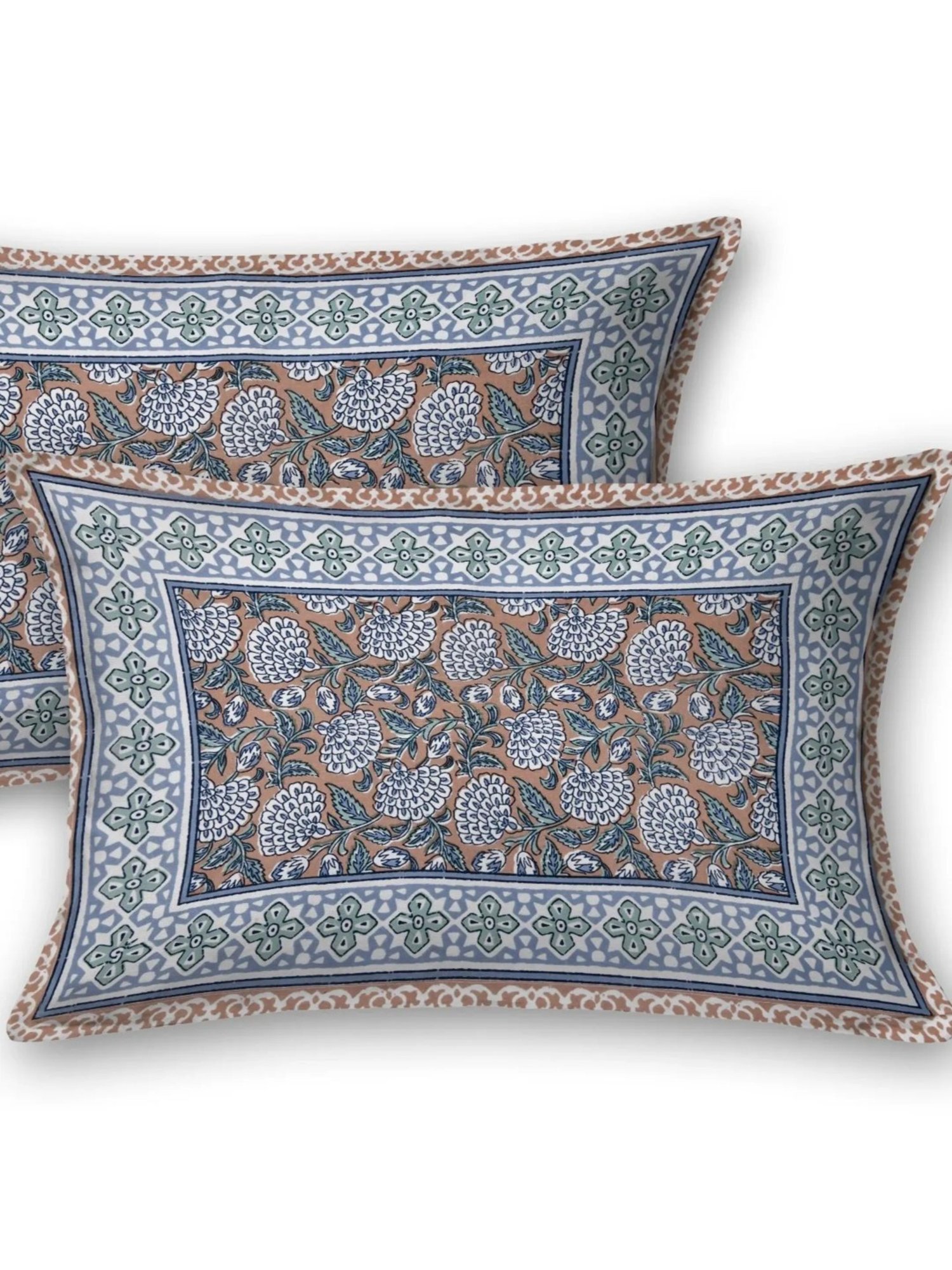 Living Roots Floral Blue 300 TC Cotton Bedsheet with 2 Pillow Covers