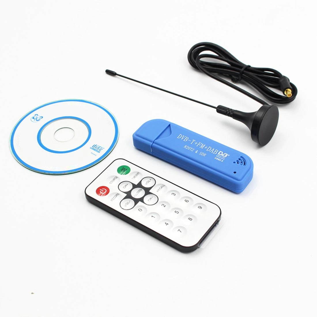 USB 2.0 Digital DVB-T SDR+DAB+FM HDTV TV Tuner Receiver Stick RTL2832U+R820T2 Antenna with Remote Control