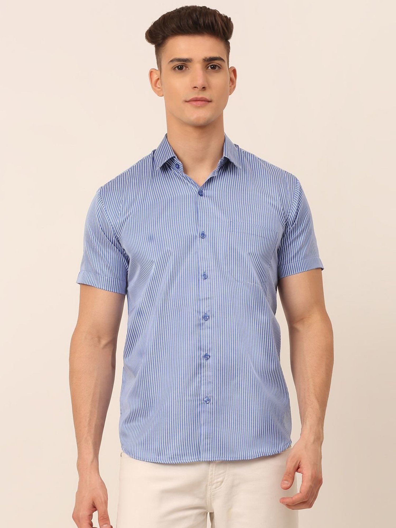 Jainish Blue Regular Fit Striped Shirt