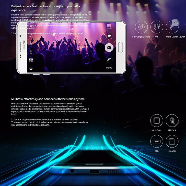 Samsung Galaxy A7 A7100 2016 Mobile Phone Dual Sim 5.5" 3300mAh 3GB RAM 16GB ROM 13MP 4G LTE Octa-core Fingerprint Smartphone