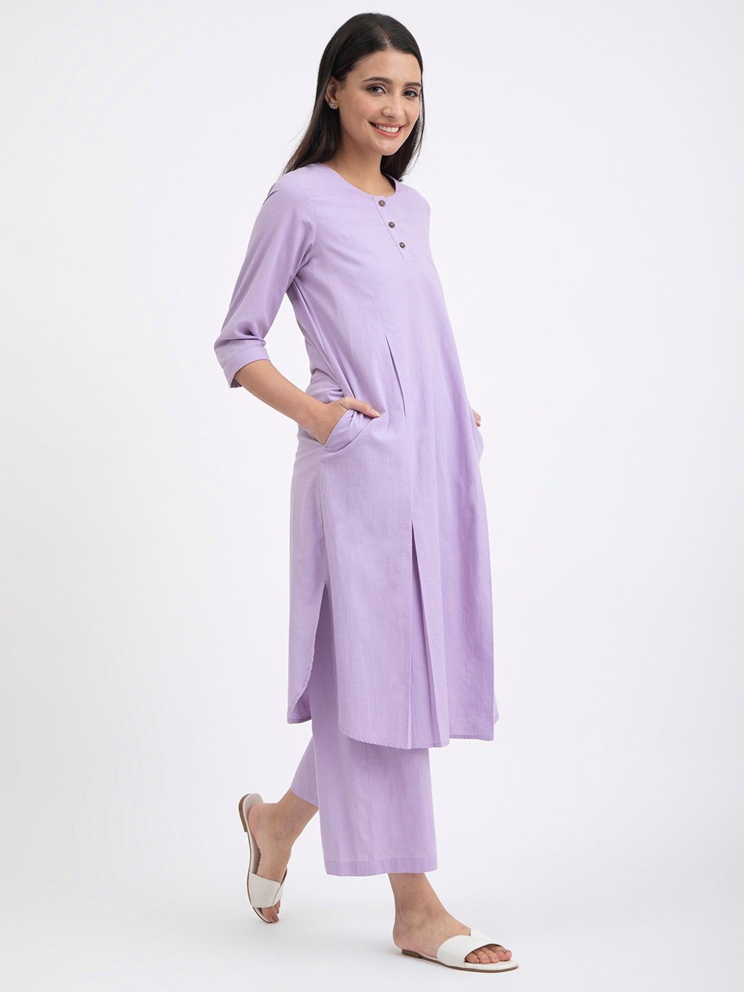 Pink Fort Lavender Cotton Relaxed Fit Kurta
