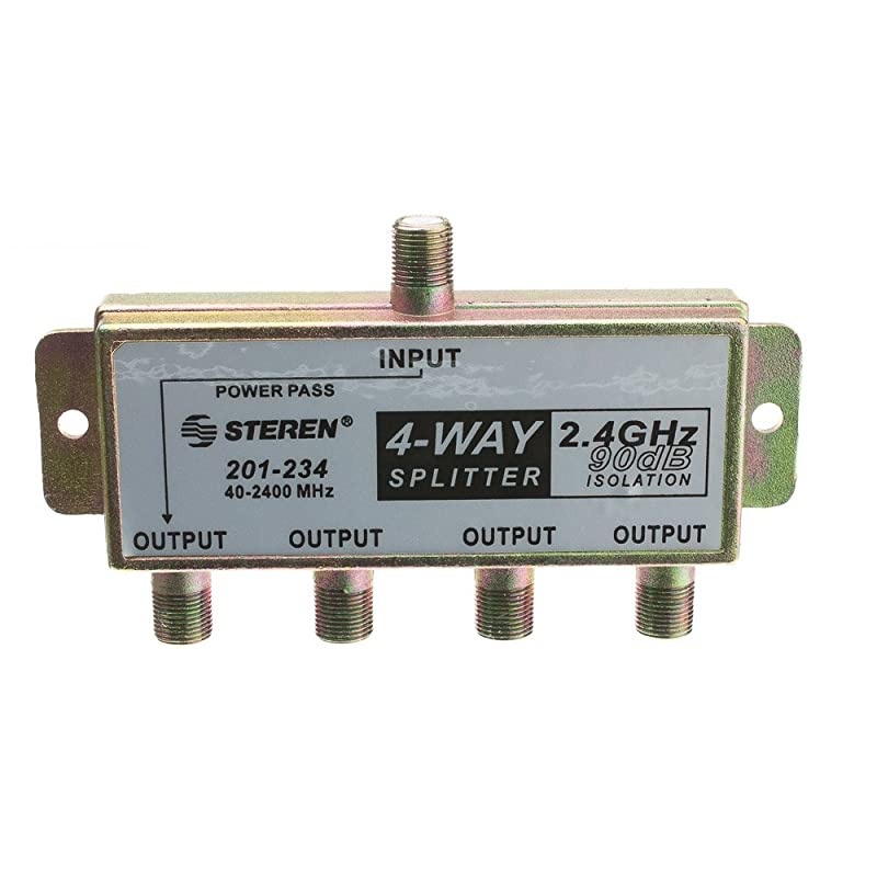 F-Pin (Coax) Splitter, 4 Way, 2 GHz 90dB, 1-DC Passing