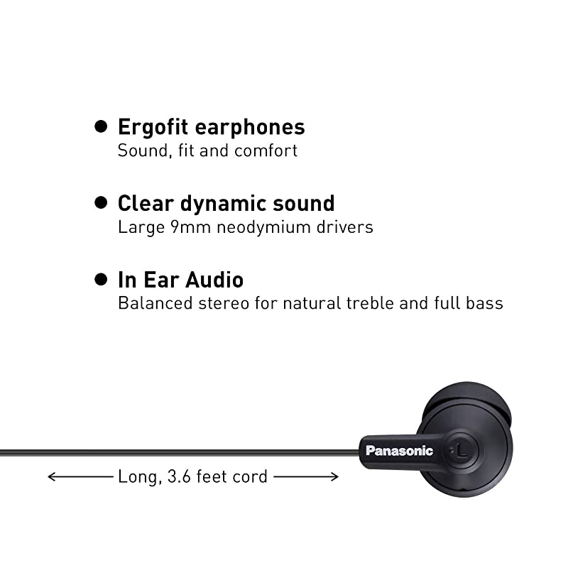 ErgoFit InEar Earbud Headphones RPHJE120KA Matte Black Dynamic CrystalClear Sound Ergonomic ComfortFit