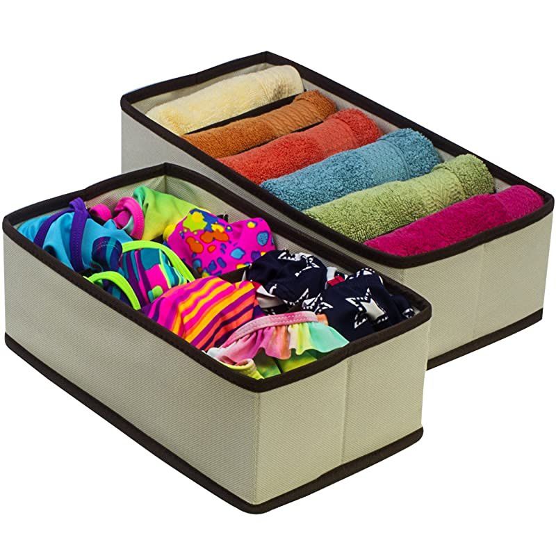 Set of 4 Foldable Drawer Dividers, Storage Boxes, Closet Organizers, Under Bed Organizer (Beige)