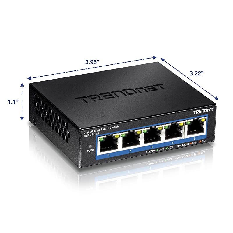 5Port Gigabit EdgeSmart Switch TEGS50ES 5 x Gigabit Ports 10Gbps Switch Capacity Ethernet Network Desktop Switch Managed Smart Gigabit Switch Metal Fanless Lifetime Protection
