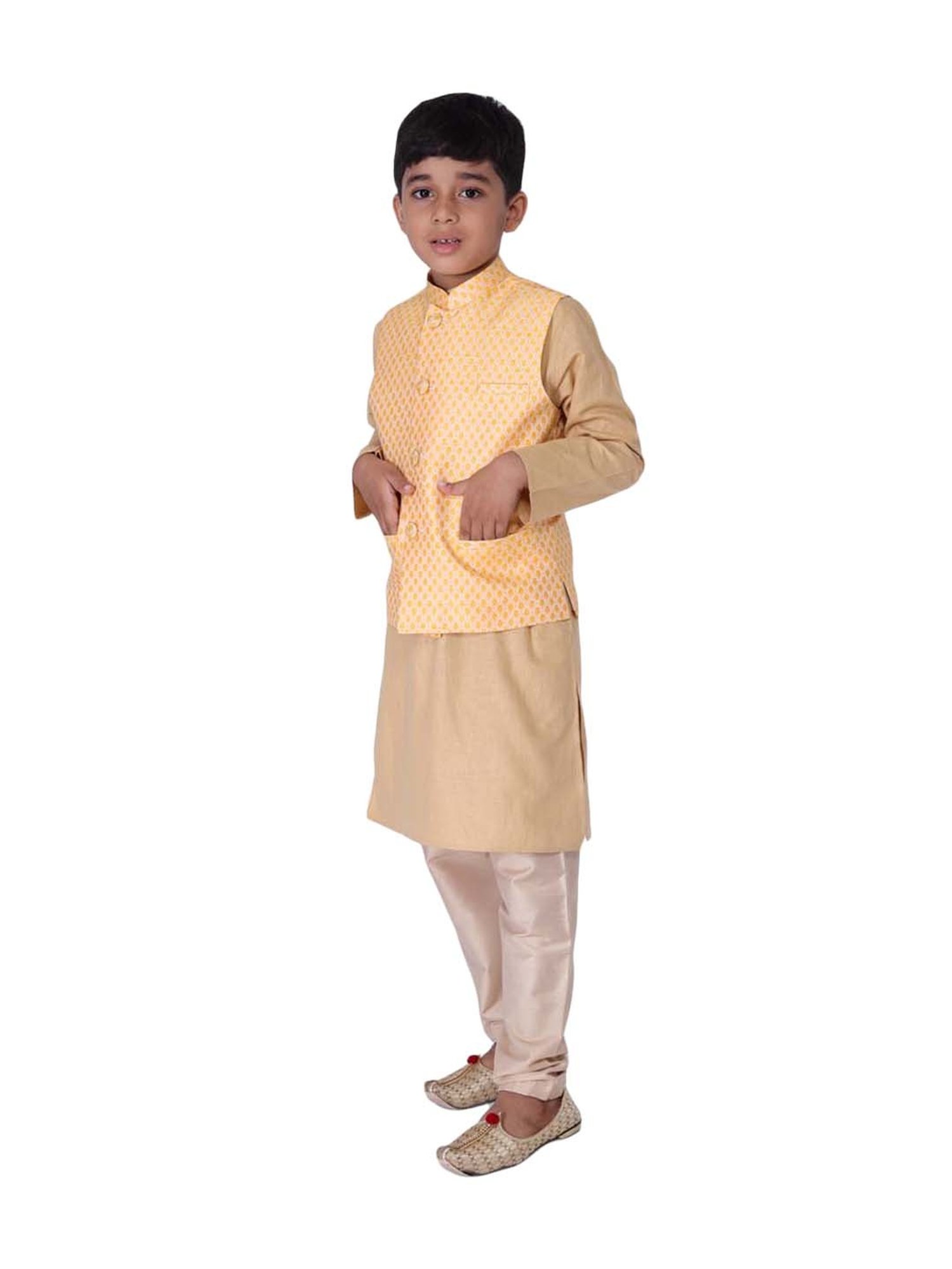 TABARD Kids Beige & Yellow Cotton Printed Kurta Set