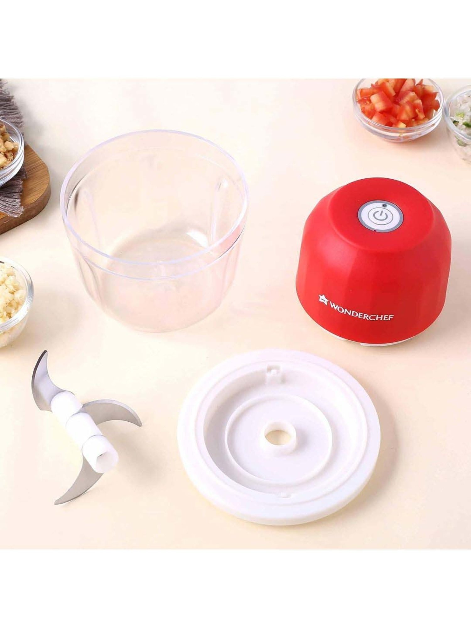 Wonderchef Zippy Rechargeable Wireless 30W Electric Cordless Chopper (350ML, Red & White)