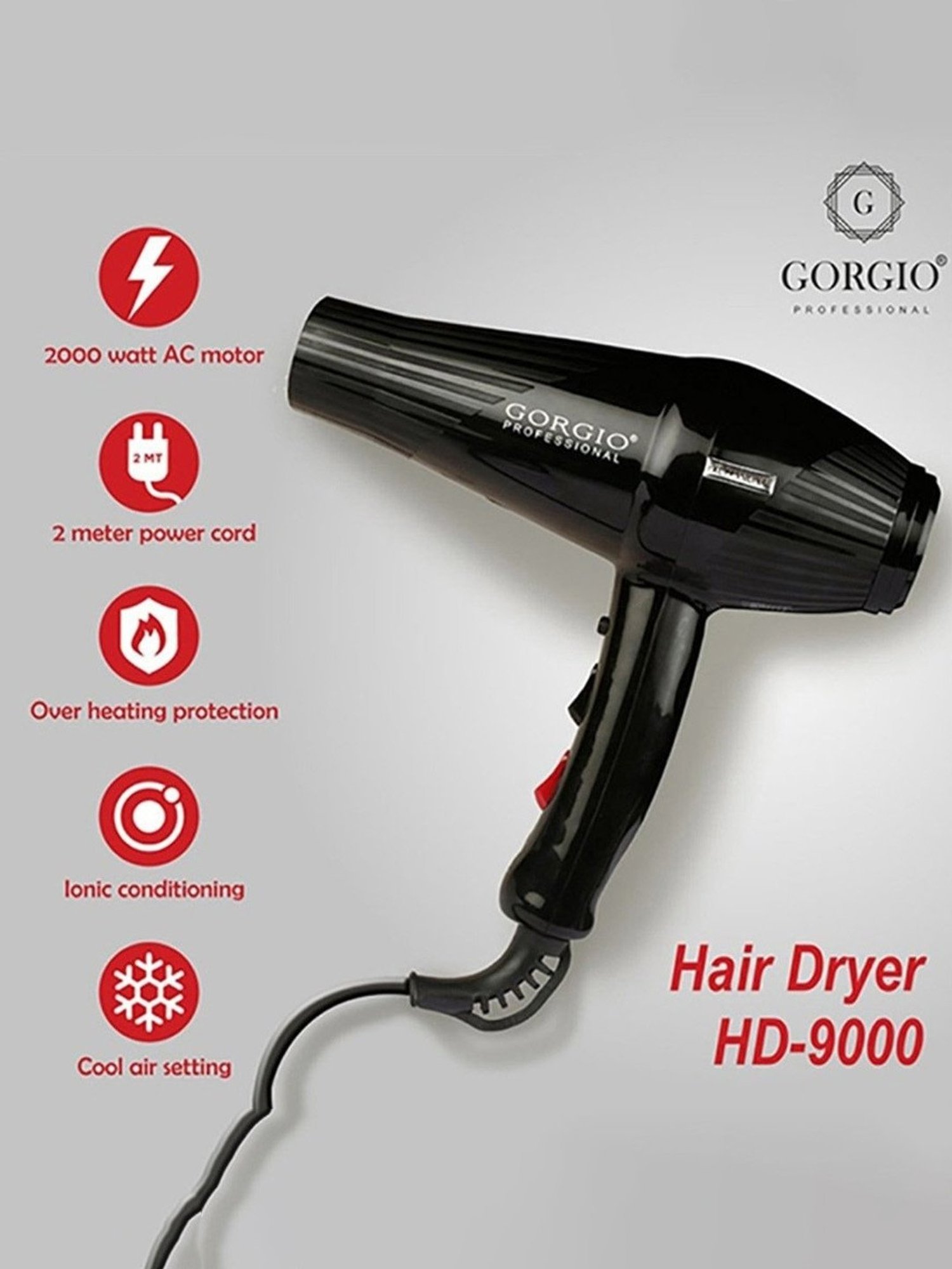 Gorgio Professional HD9000 3000W Hair Dryer (Black)