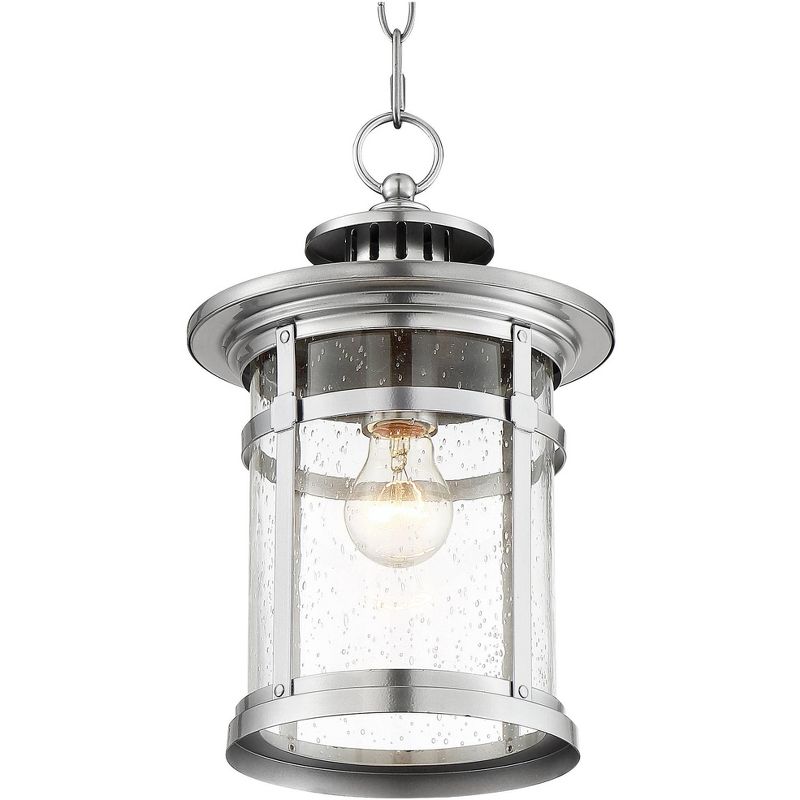 Franklin Iron Works Industrial Outdoor Lighting Hanging Lantern Chrome 13 1/2" Clear Seedy Glass for Exterior House Porch Patio