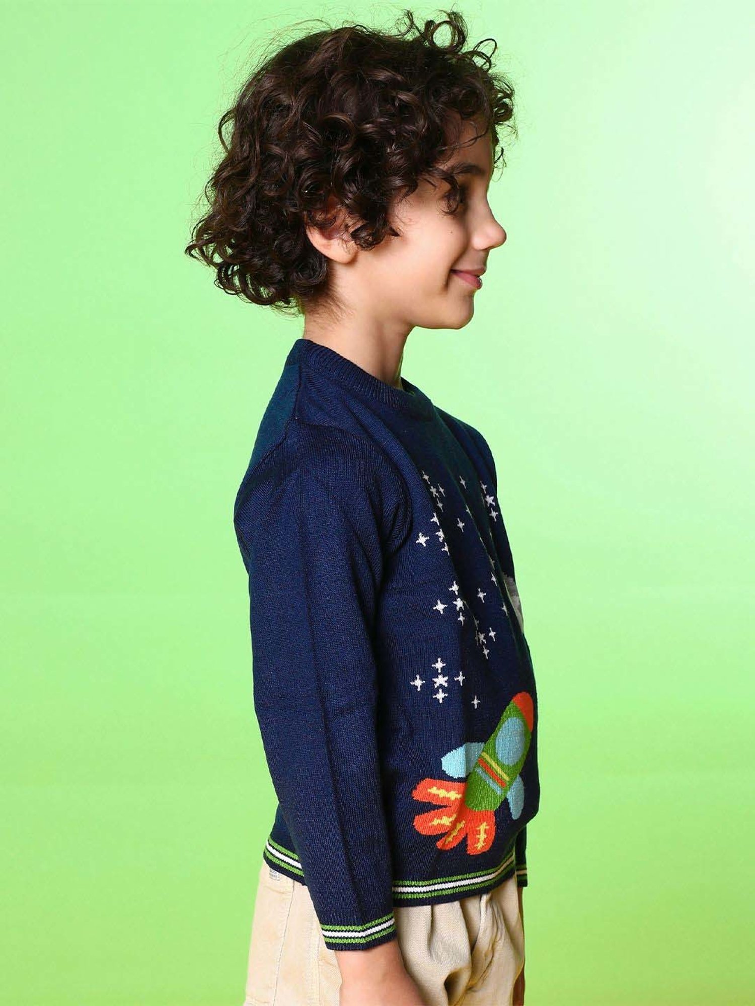 Nauti Nati Kids Navy Printed Full Sleeves Sweater