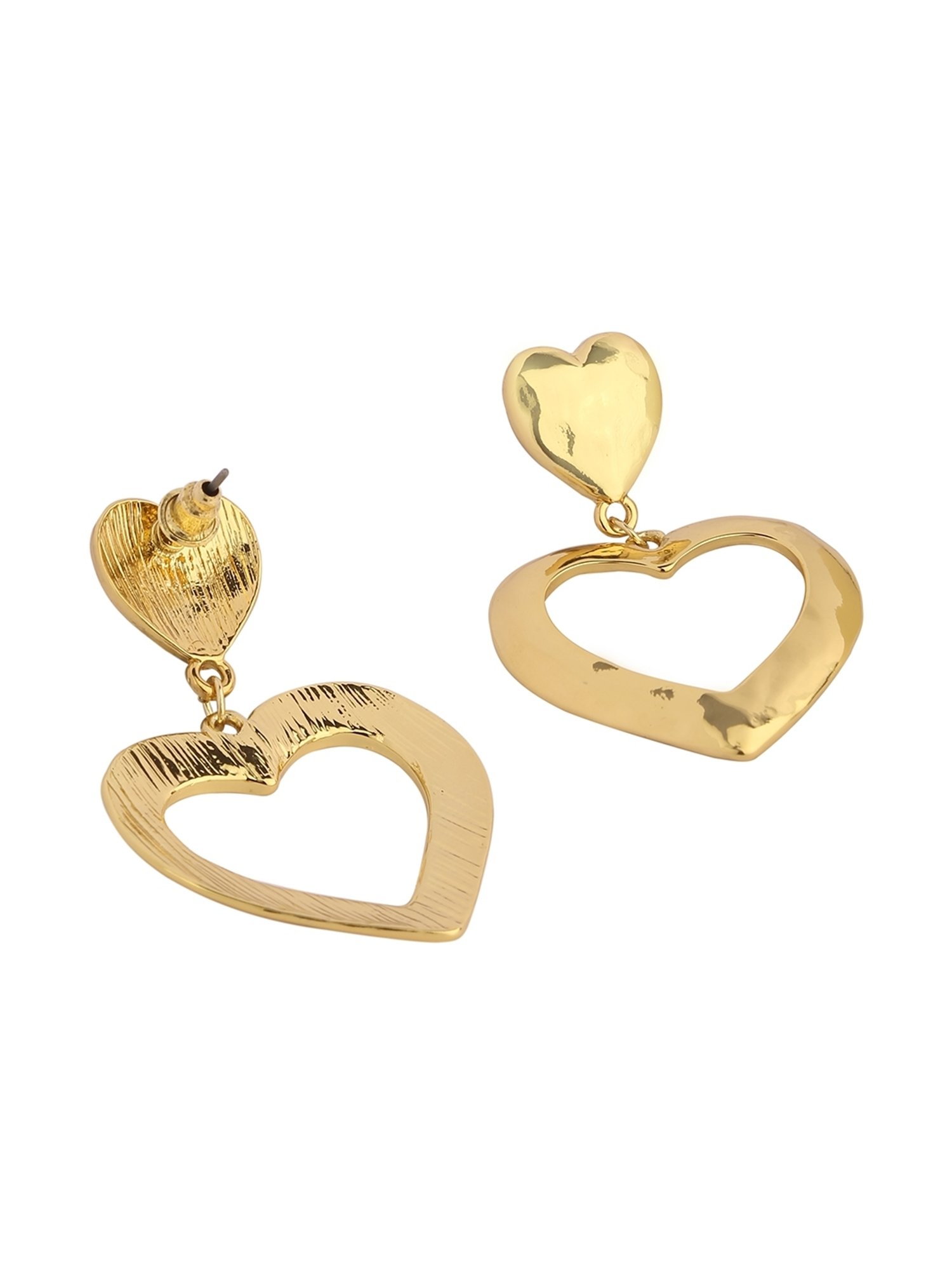 Lilly & Sparkle Gold-Toned Hammered Heart-Shaped Drop Earrings