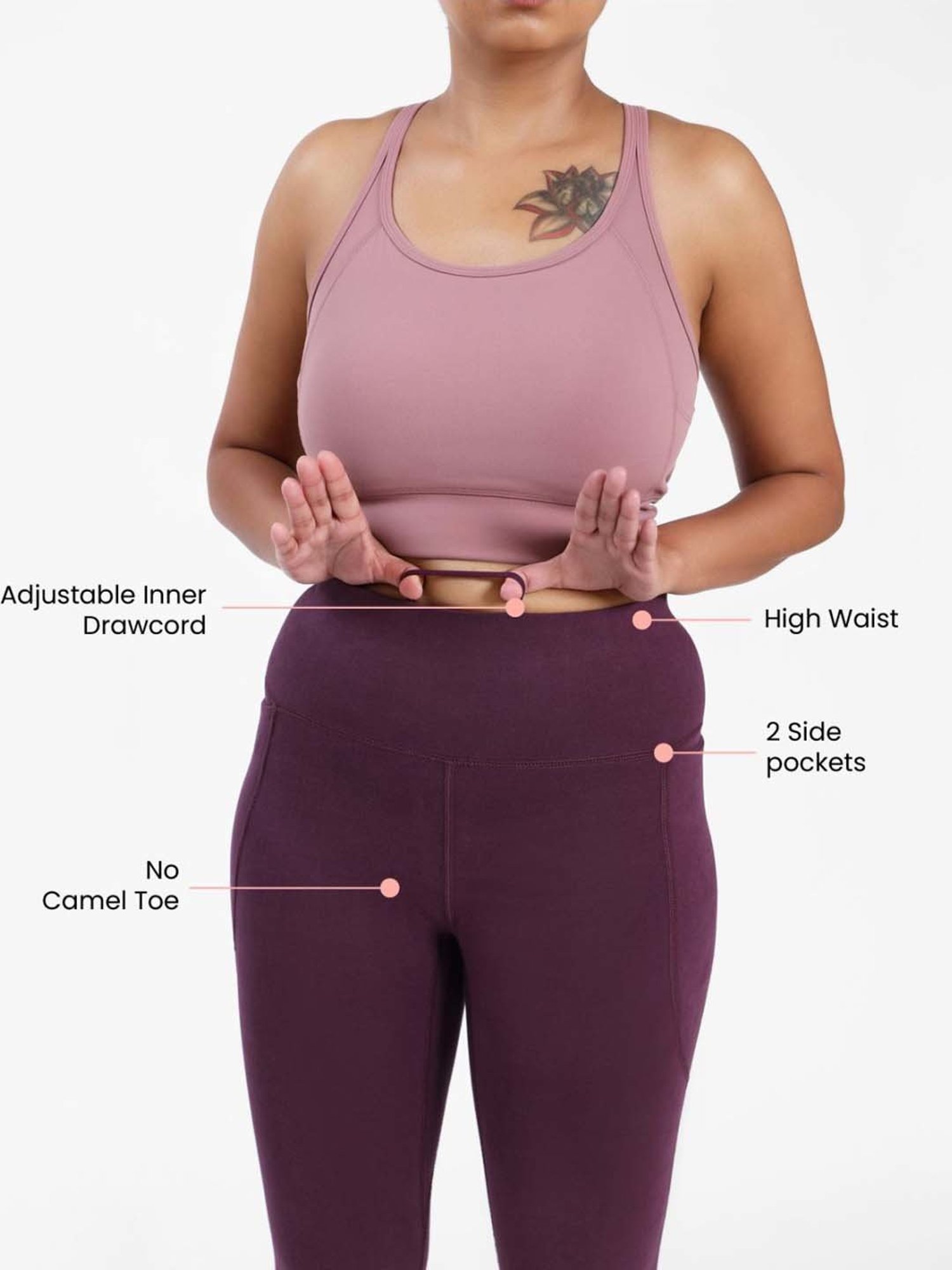 BlissClub Purple Cotton Sports Leggings