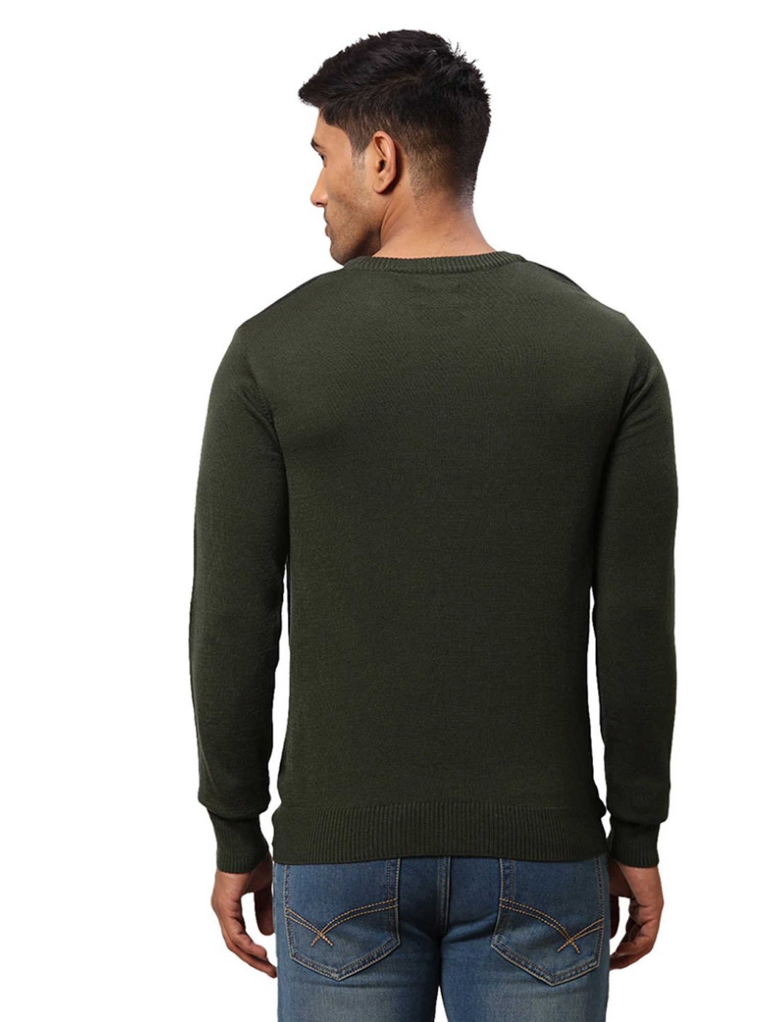 Raymond Green & Blue Regular Fit Colour Block Sweater