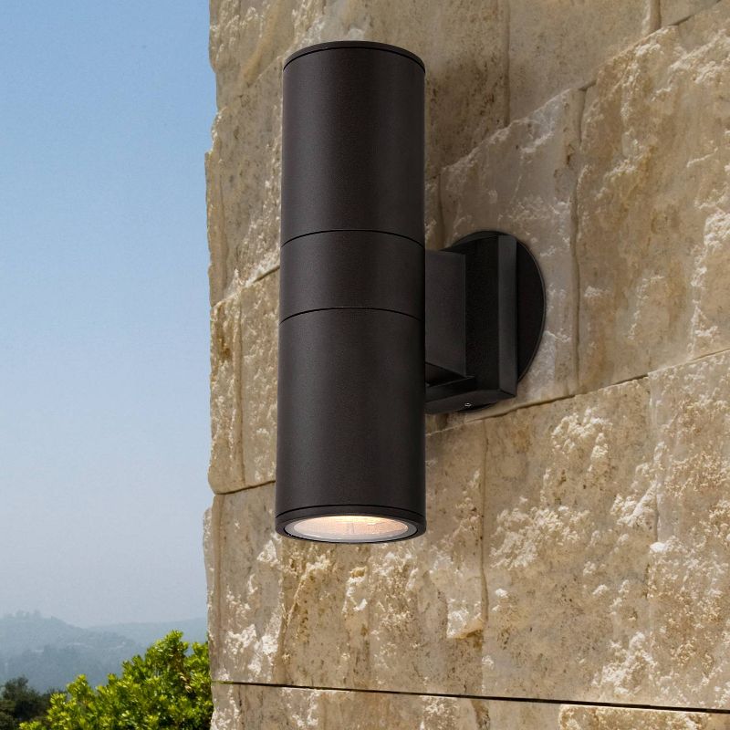 Possini Euro Design Modern Outdoor Wall Light Fixture Black 11 3/4" Cylinder Up Down Exterior House Porch Patio