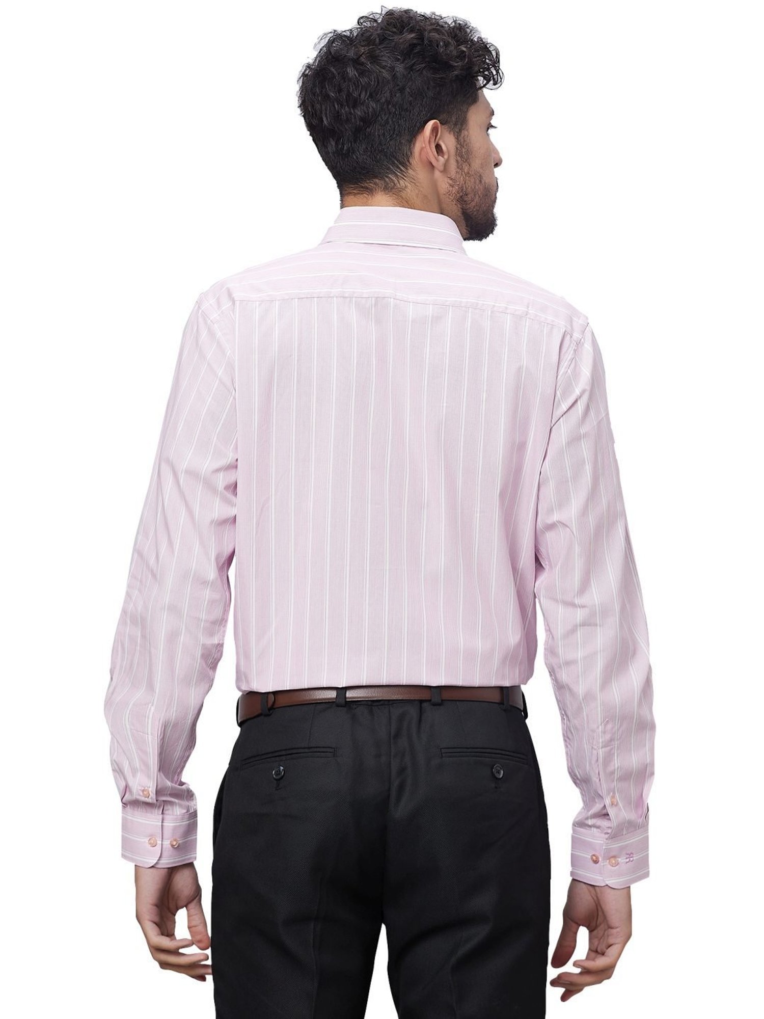 Raymond Red Cotton Slim Fit Striped Shirt