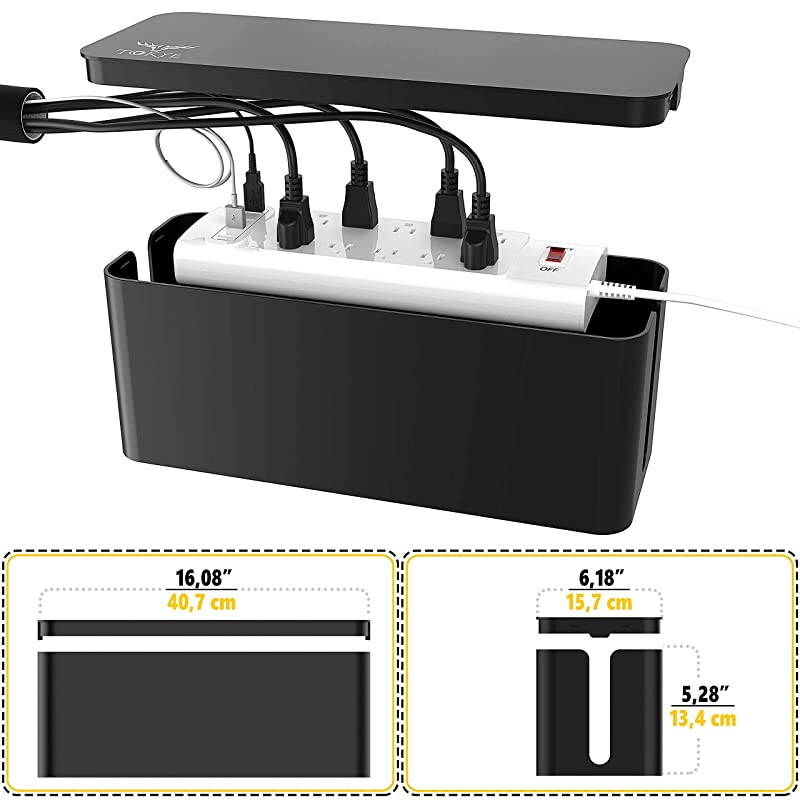 Cable Management Box Cord Organizer and Cover with Cable kit Desk Wall Mounted TV Video Game and Computer Wire Holder Hider Protector with Cable Sleeve Black Edition by  XXL Value