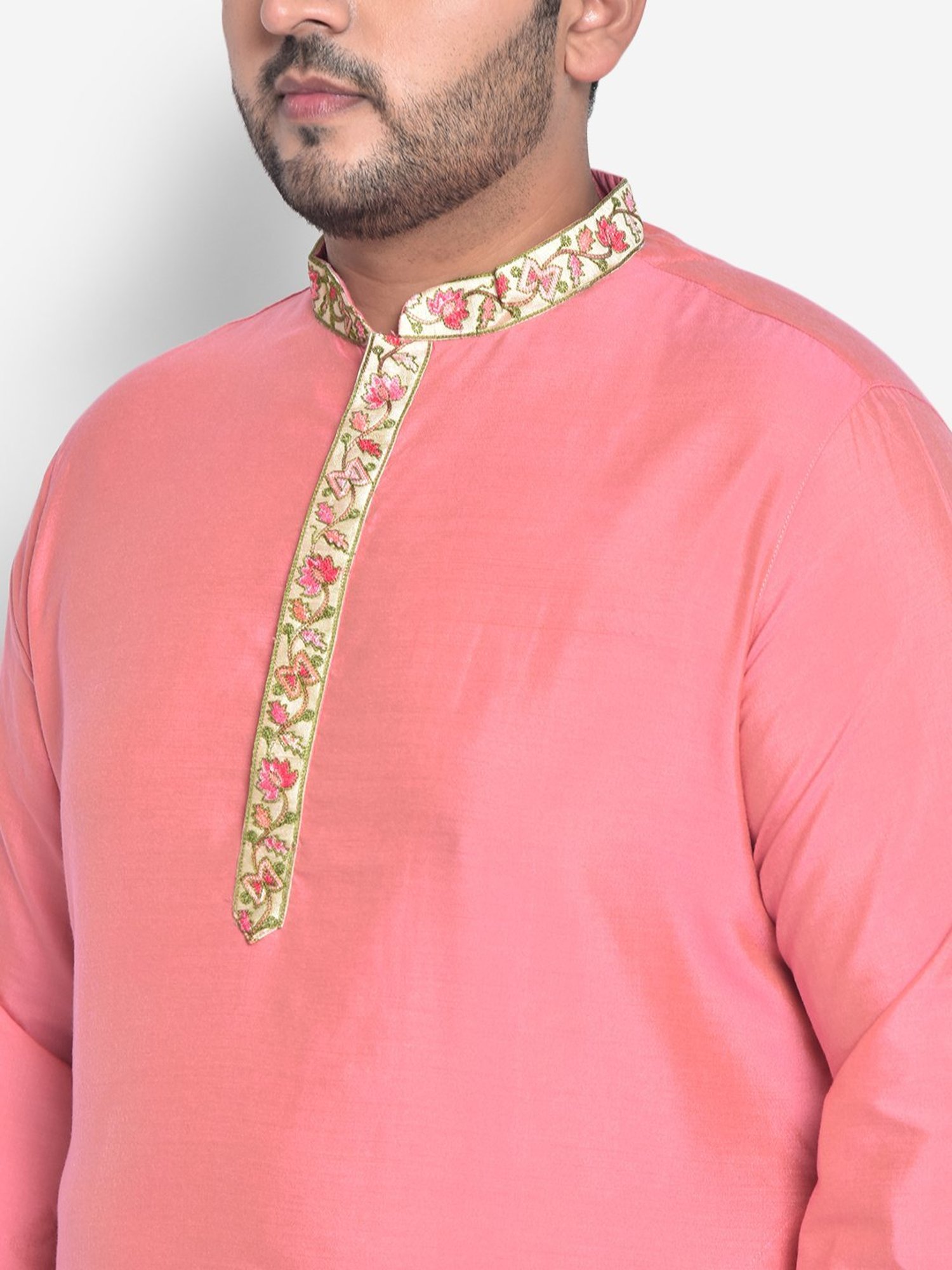 KISAH PLUS Pink Regular Fit Embroidered Kurta
