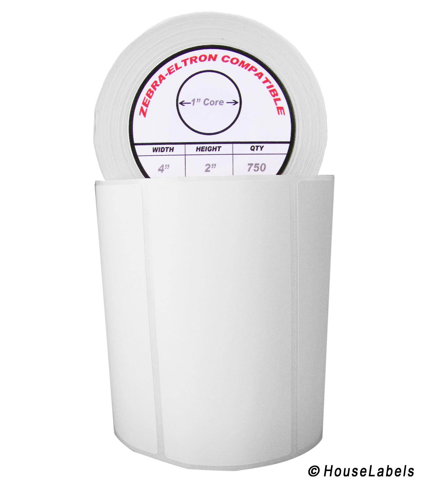 Zebra/Eltron-Compatible 4 x 2 Labels (4" x 2") -- BPA Free! (4 Rolls; 750 Labels per Roll)