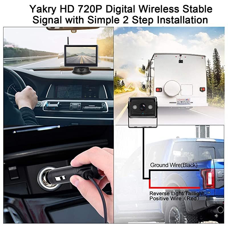 HD 720P Digital Wireless Backup Camera and 5 Monitor Kit for TrailersRVsPickupsVansTrucksMotorhomes Rear ViewFront View Camera IP69 Waterproof Guide Lines ONOff