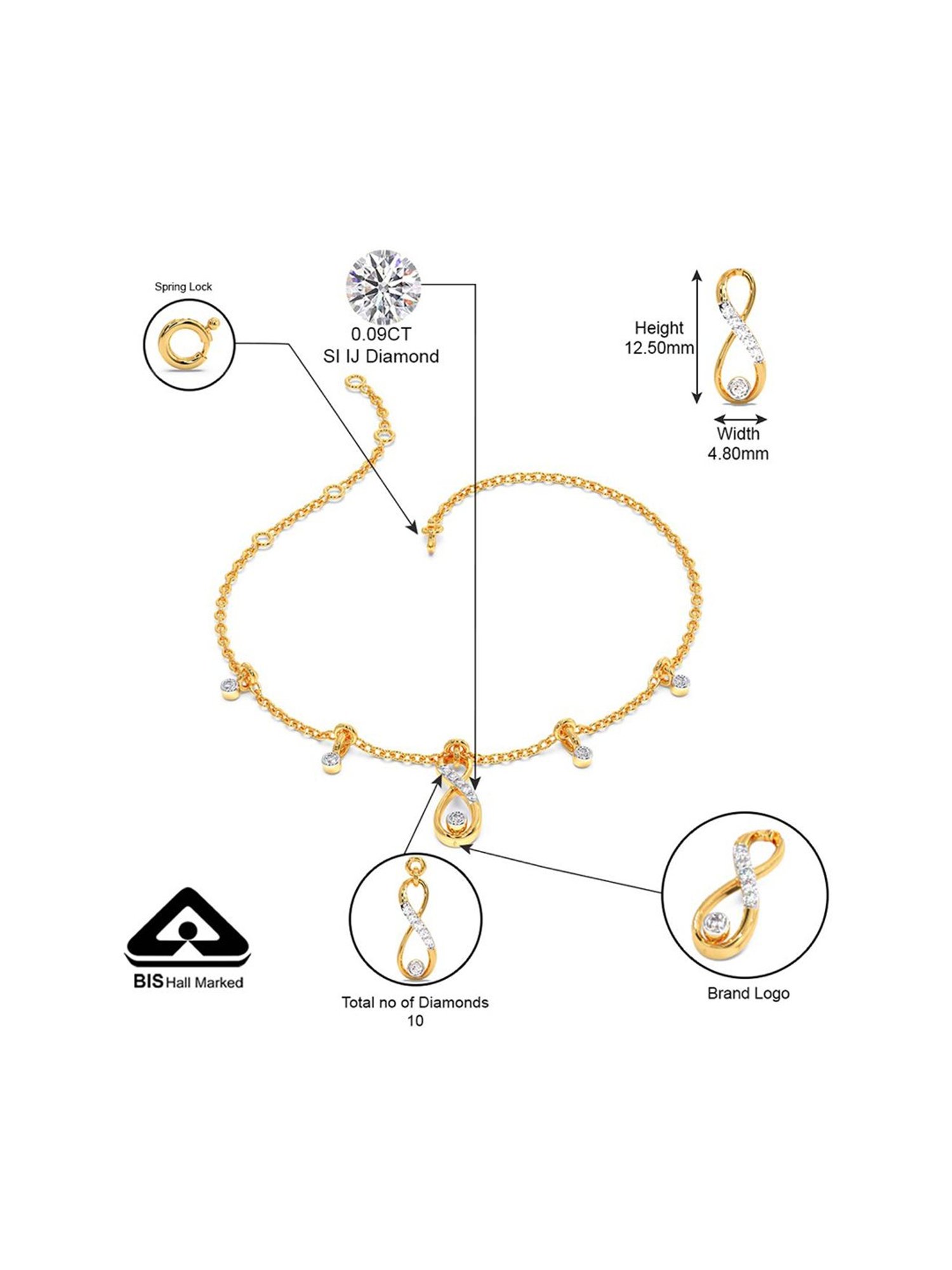 Candere by Kalyan Jewellers BIS Hallmark 18K Yellow Gold and Certified Diamonds Bracelet