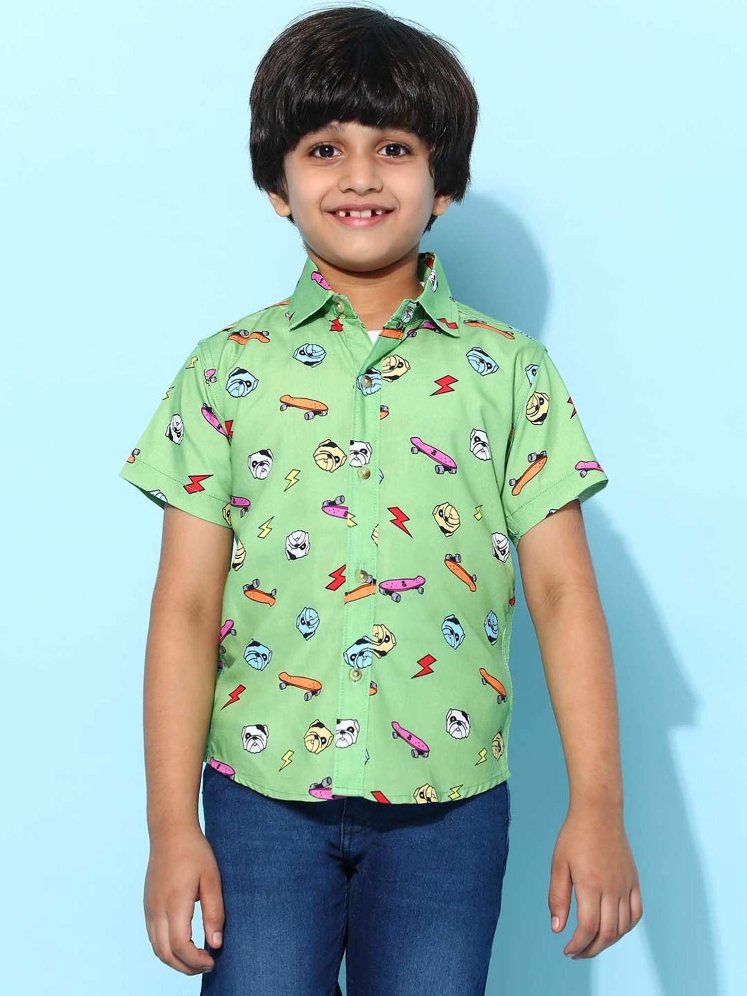 Tales & Stories Kids Green Printed Shirt
