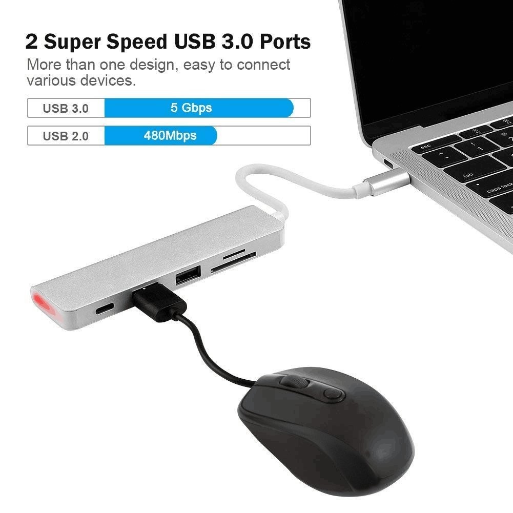 5 in 1 USB-C HUB Type-C Converter with PD / SD / TF / 2 x USB3.0, Support SD/TF Card Reader, PD Fast Charging and USB3.0 HUB for New Android Smartphone, New MacBook and Chromebook etc.