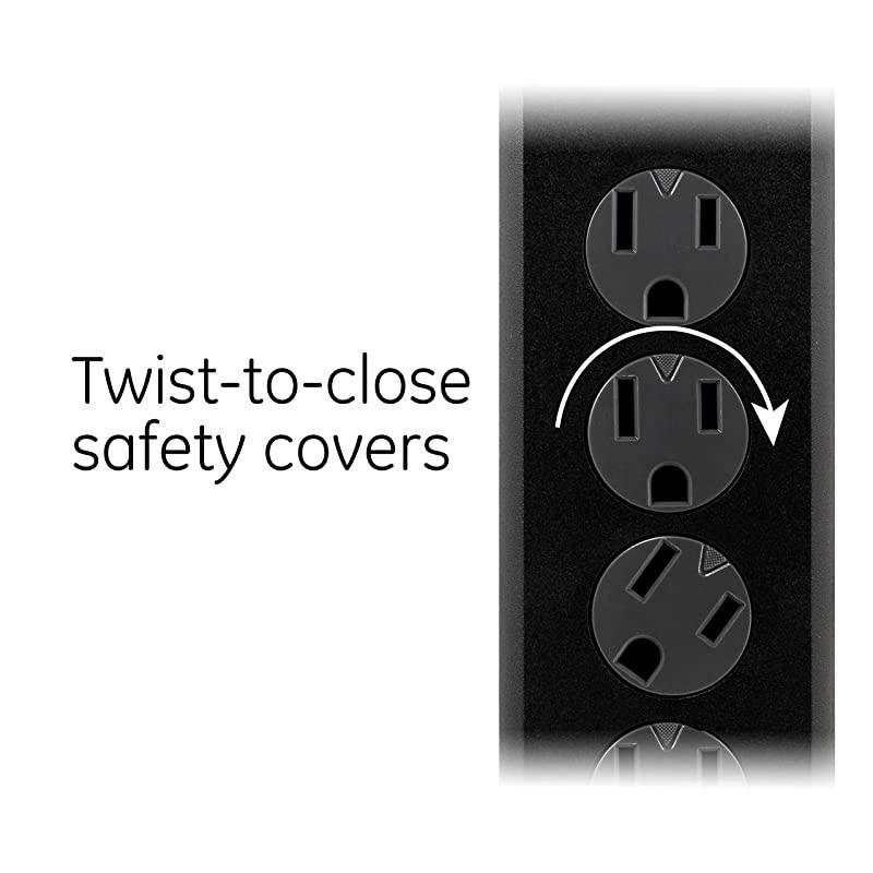 6 Outlet SurProtector 20 Ft Extension Cord Power Strip 800 Joules Flat Plug TwisttoClose Safety Covers Black 50769